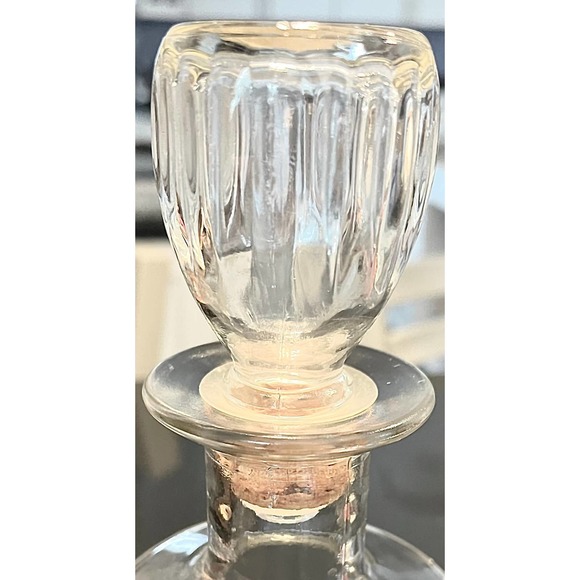 Antique Heavy Clear Glass Decanter, Whiskey/Bourbon Bottle, Hollow Cork Stopper - Picture 3 of 6